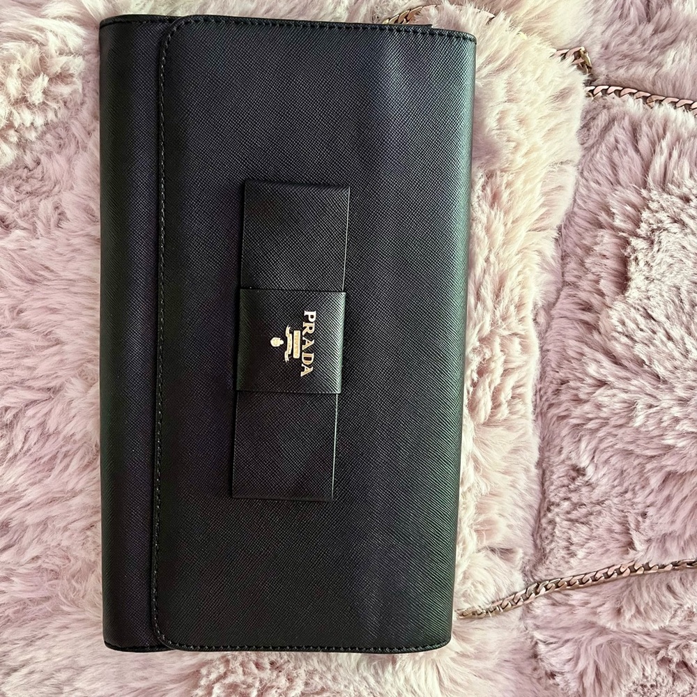 Prada Saffiano Bow Bag with Chain Strap